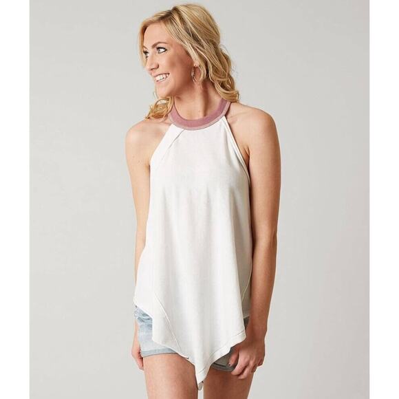 We The Free People Small Twin Peaks Tank Top White Anthropologie Raw Edge Relax - Picture 1 of 12